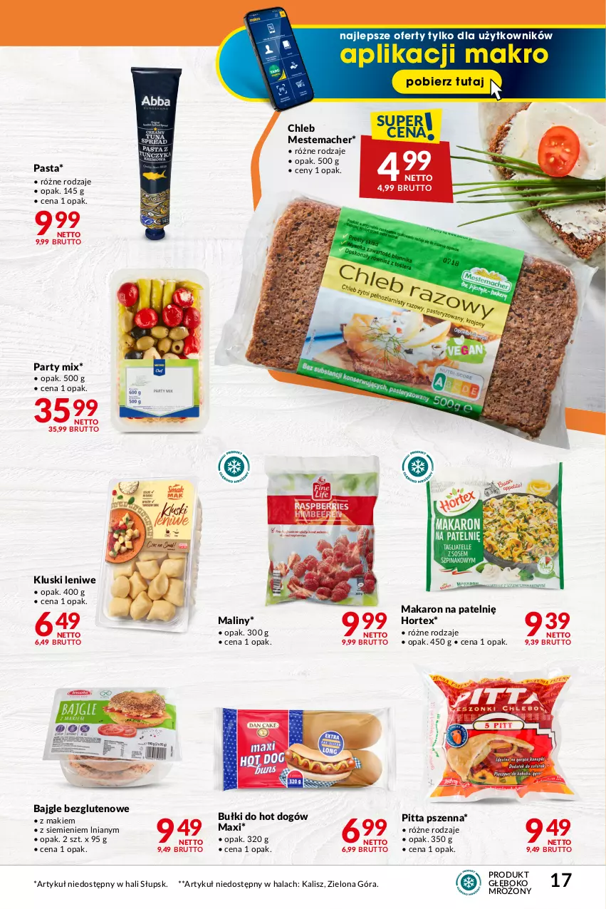 Gazetka promocyjna Makro - Najlepsze oferty - oferta z alkoholem - ważna 06.02 do 04.03.2024 - strona 17 - produkty: Bajgle, Bułki do hot dogów, Chleb, Hortex, Hot dog, Makaron, Maliny