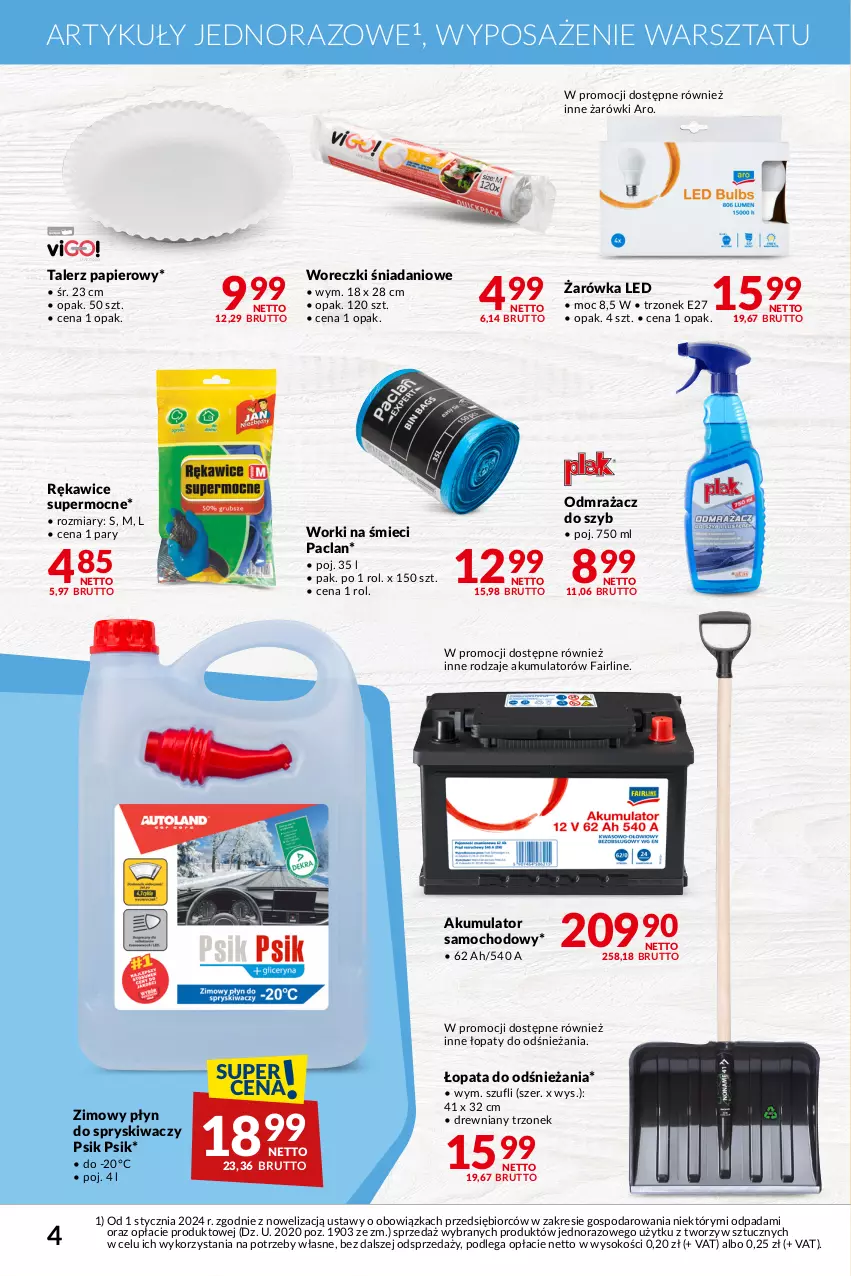 Gazetka promocyjna Makro - Najlepsze oferty - oferta z alkoholem - ważna 06.02 do 04.03.2024 - strona 4 - produkty: Akumulator, Danio, Fa, Odmrażacz do szyb, Papier, Płyn do spryskiwaczy, Rękawice, Sok, Talerz, Talerz papierowy, Worki na śmiec, Worki na śmieci