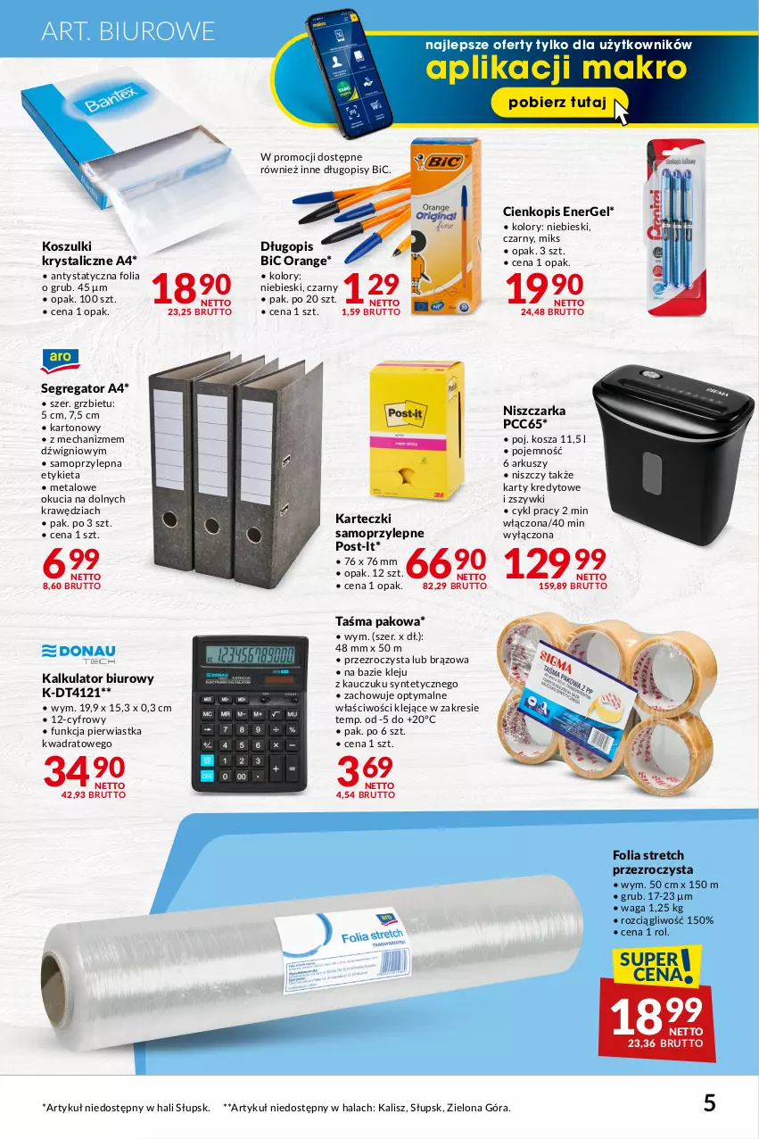 Gazetka promocyjna Makro - Najlepsze oferty - oferta z alkoholem - ważna 06.02 do 04.03.2024 - strona 5 - produkty: BIC, Biuro, Długopis, Dźwig, Karteczki samoprzylepne, Klej, Kosz, Mop, Niszczarka, Taśma pakowa, Waga