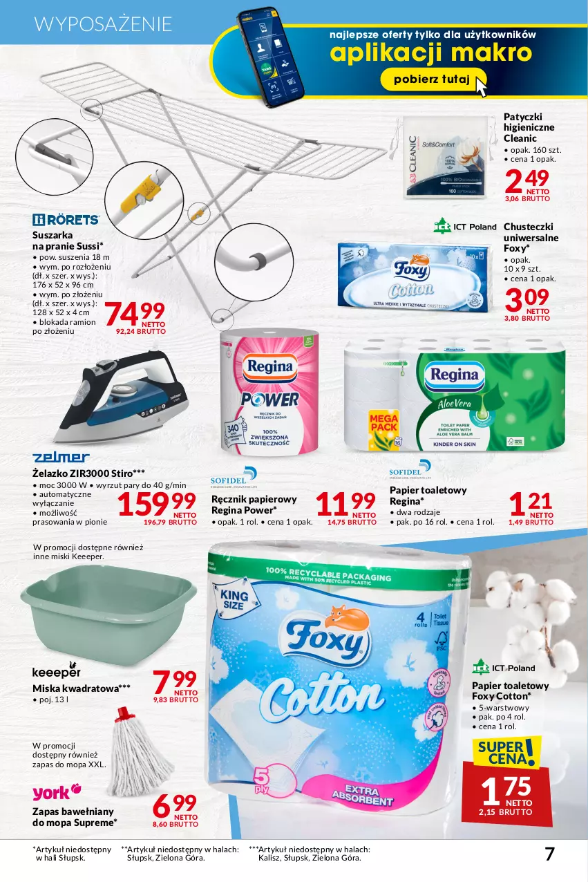 Gazetka promocyjna Makro - Najlepsze oferty - oferta z alkoholem - ważna 06.02 do 04.03.2024 - strona 7 - produkty: Chusteczki, Cleanic, Foxy, Gin, Miska, Mop, Papier, Papier toaletowy, Ręcznik, Suszarka, Suszarka na pranie