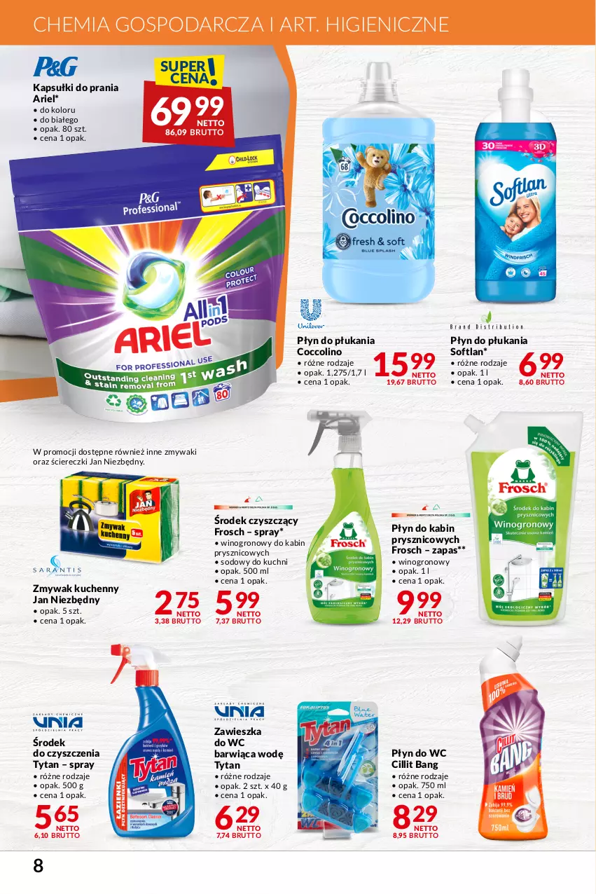 Gazetka promocyjna Makro - Najlepsze oferty - oferta z alkoholem - ważna 06.02 do 04.03.2024 - strona 8 - produkty: Ariel, Cillit Bang, Coccolino, Frosch, Jan Niezbędny, Kapsułki do prania, Płyn do płukania, Płyn do wc, Tytan, Wino, Zawieszka do wc