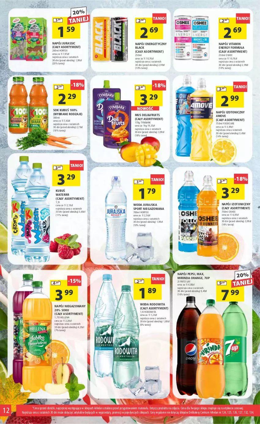 Gazetka promocyjna Arhelan - Gazetka - ważna 17.11 do 26.11.2023 - strona 12 - produkty: 7up, Hellena, Hortex, Kubuś, Kubuś Waterrr, Lack, Mirinda, Mus, Napój, Napój energetyczny, Napój izotoniczny, Napój niegazowany, Oshee, Pepsi, Por, Rum, Sok, Sport, Tymbark, Woda