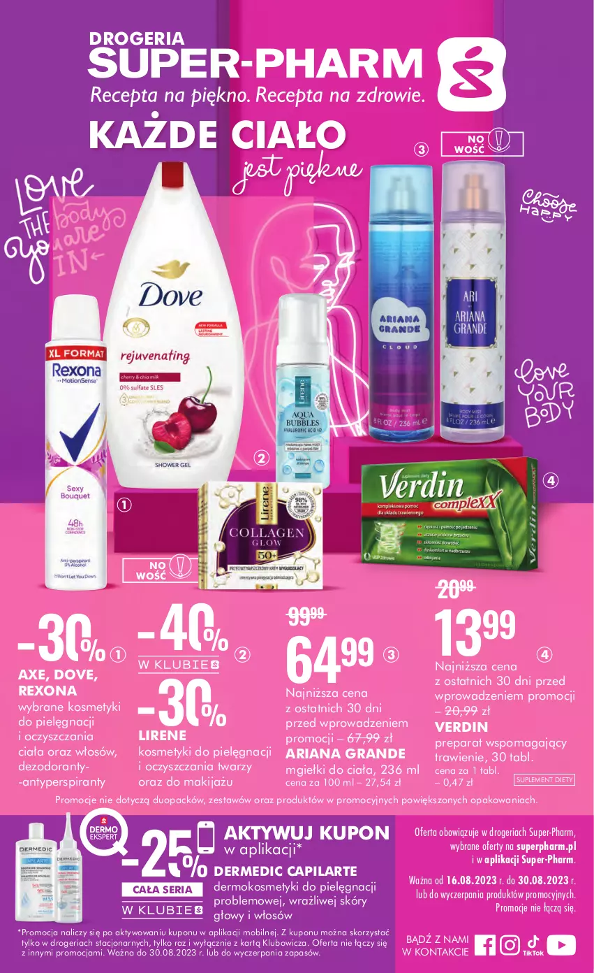 Gazetka promocyjna Super Pharm - Gazetka - ważna 16.08 do 30.08.2023 - strona 1 - produkty: Antyperspirant, Capilarte, Dermedic, Dezodorant, Dove, Gra, Kosmetyki do pielęgnacji, Lirene, Makijaż, Mobil, Rexona, Ser, Suplement diety