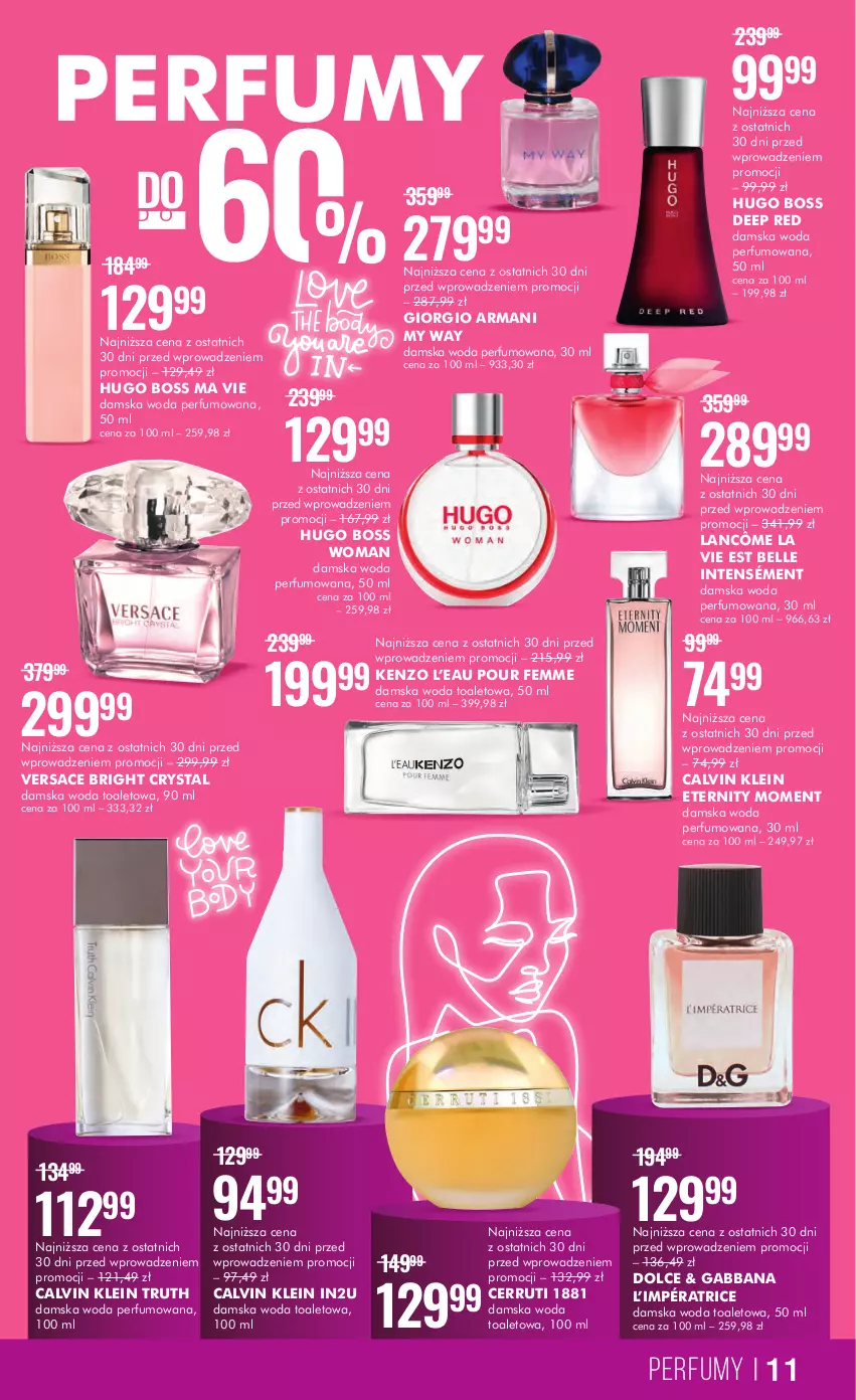 Gazetka promocyjna Super Pharm - Gazetka - ważna 16.08 do 30.08.2023 - strona 11 - produkty: Bell, Calvin Klein, Cerruti, Giorgio Armani, Hugo Boss, Kenzo, Lancôme, Perfum, Versace, Woda, Woda perfumowana, Woda toaletowa