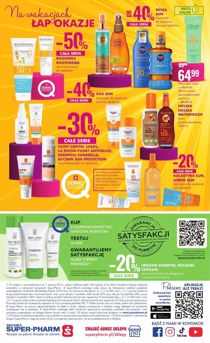 Gazetka promocyjna Super Pharm - Gazetka - ważna 16.08 do 30.08.2023 - strona 20 - produkty: Bioderma, DAX, Dermedic, Dres, Gra, Helio, Holika Holika, Iwostin, Kosmetyki do pielęgnacji, La Roche-Posay, Lirene, Nivea, Olej, Płyn micelarny, Pur, Ser, Smartfon, Tera, Vichy