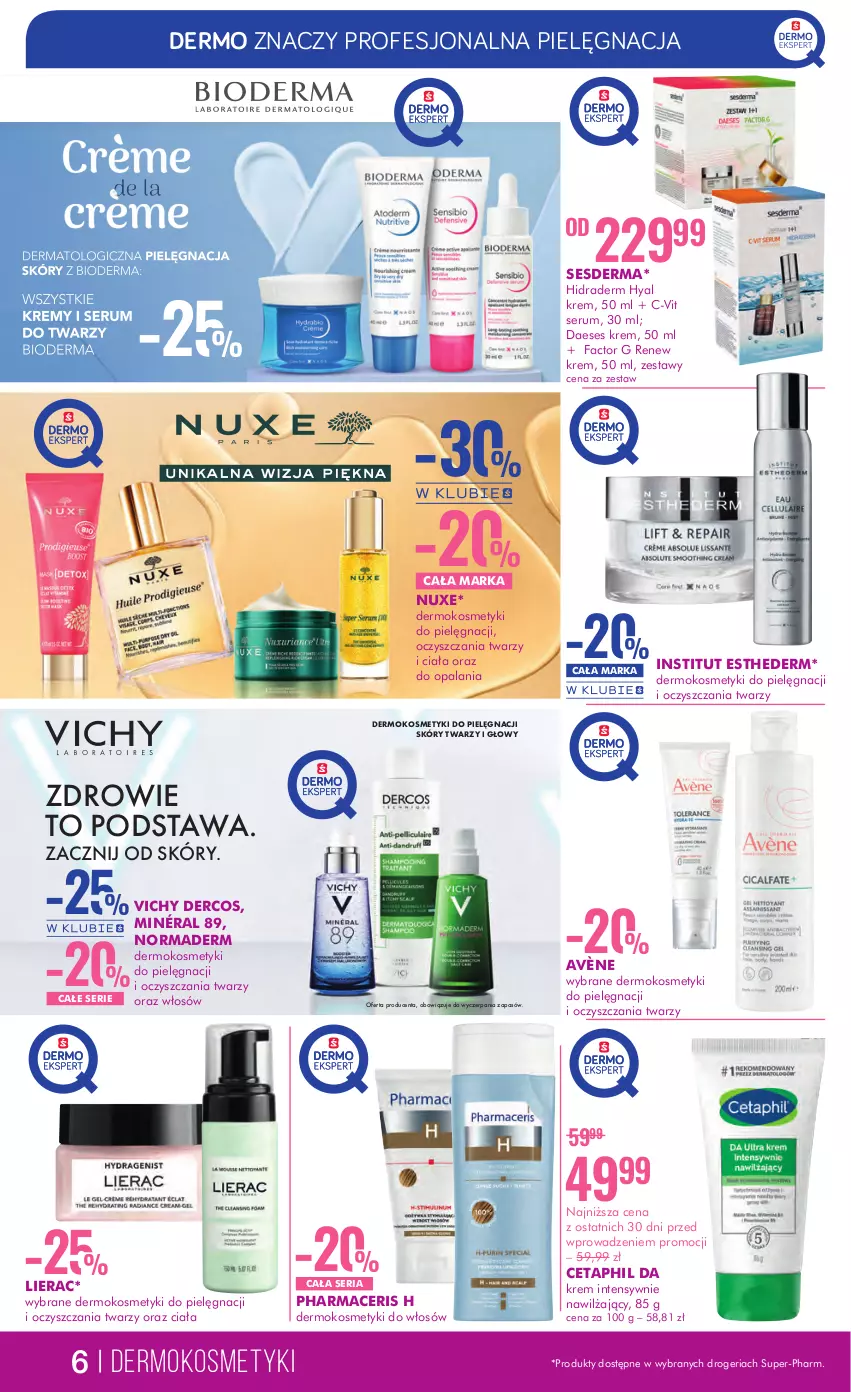 Gazetka promocyjna Super Pharm - Gazetka - ważna 16.08 do 30.08.2023 - strona 6 - produkty: Acer, Avène, Cetaphil, Fa, Kosmetyki do pielęgnacji, Lierac, Nuxe, Pharmaceris, Rum, Ser, Serum, Sesderma, Vichy, Zdrowie