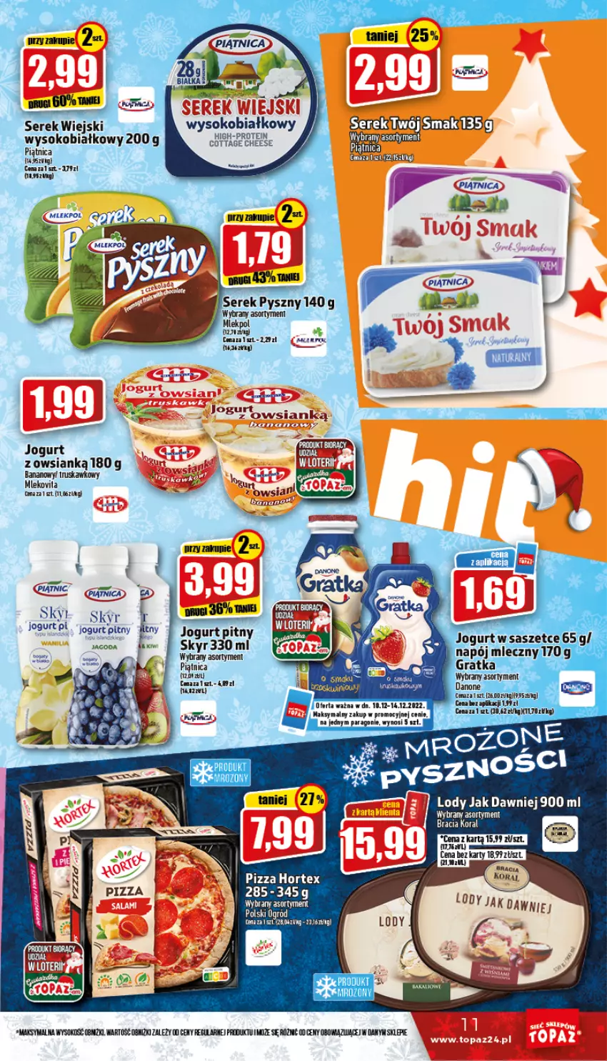 Gazetka promocyjna Topaz - Gazetka - ważna 10.12 do 14.12.2022 - strona 11 - produkty: Hortex, Jogurt, Jogurt pitny, Leon, Lody, Mleko, Mlekovita, Ogród, Piątnica, Ser, Serek, Serek wiejski, Sok