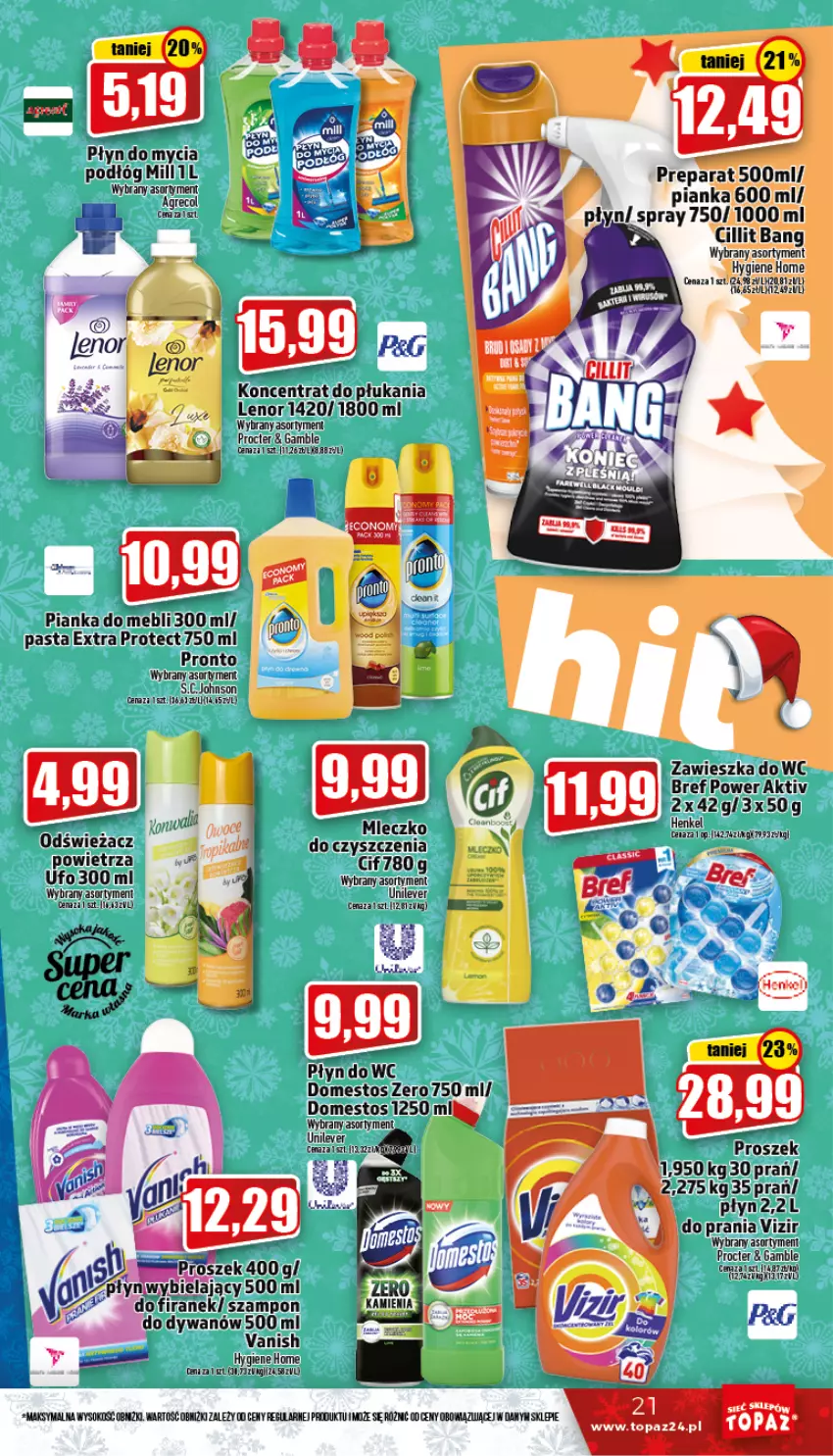 Gazetka promocyjna Topaz - Gazetka - ważna 10.12 do 14.12.2022 - strona 21 - produkty: Cillit Bang, Domestos, Dywan, Lenor, Mleczko, Pronto, Ryba, Szampon, Vanish, Vizir, Zawieszka do wc