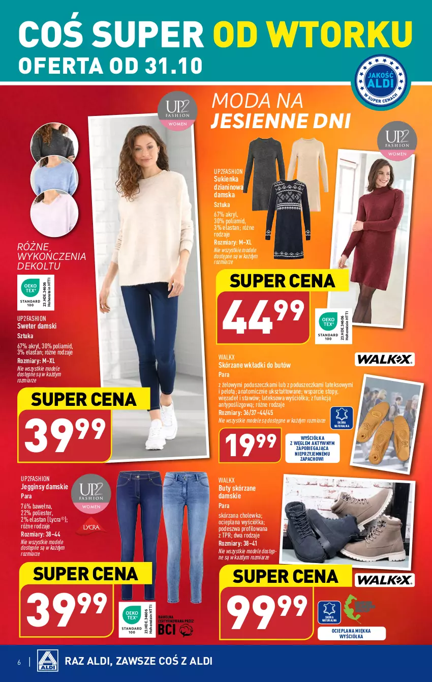 Gazetka promocyjna Aldi - Artykuły przemysłowe i tekstylia - ważna 31.10 do 04.11.2023 - strona 6 - produkty: Atomic, Buty, Fa, Gin, LANA, Moda, Sukienka, Sweter, Top, Wełna, Wkładki