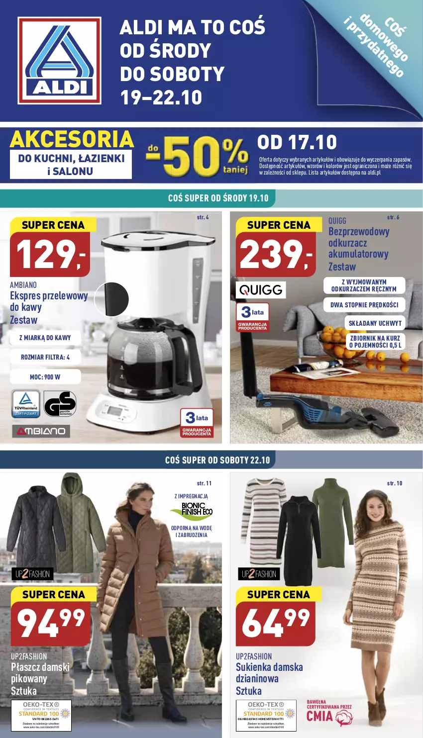 Gazetka promocyjna Aldi - Katalog moda i dom - ważna 19.10 do 22.10.2022 - strona 1 - produkty: Akumulator, Ekspres przelewowy, Fa, Gra, Odkurzacz, Odkurzacze, Płaszcz, Por, Sukienka, Top