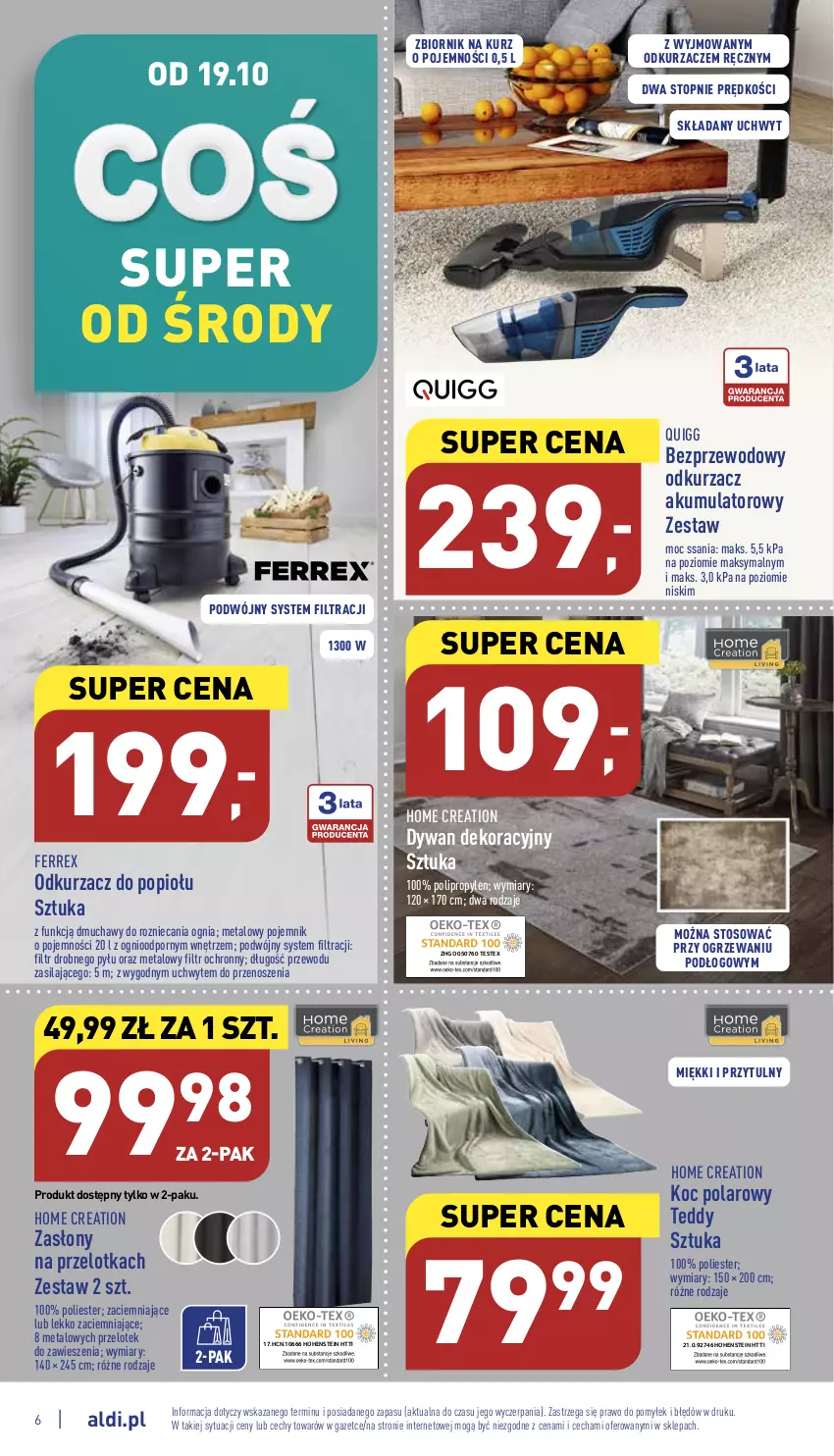 Gazetka promocyjna Aldi - Katalog moda i dom - ważna 19.10 do 22.10.2022 - strona 6 - produkty: Akumulator, Dywan, Koc, Odkurzacz, Odkurzacz do popiołu, Odkurzacze, Pojemnik, Por, Top