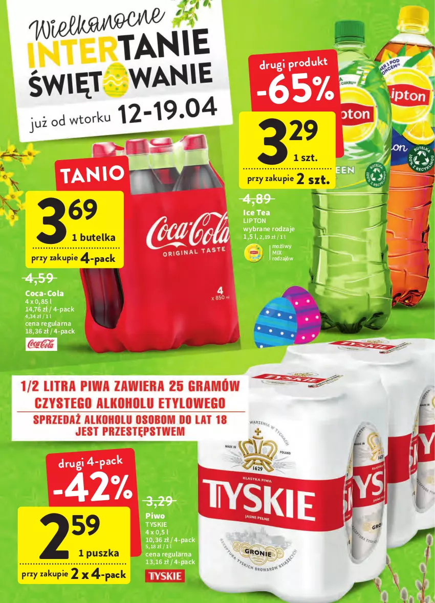 Gazetka promocyjna Intermarche - Wielkanoc - ważna 12.04 do 19.04.2022 - strona 12 - produkty: Coca-Cola, Ice tea, Lipton, Piwo, Tyskie