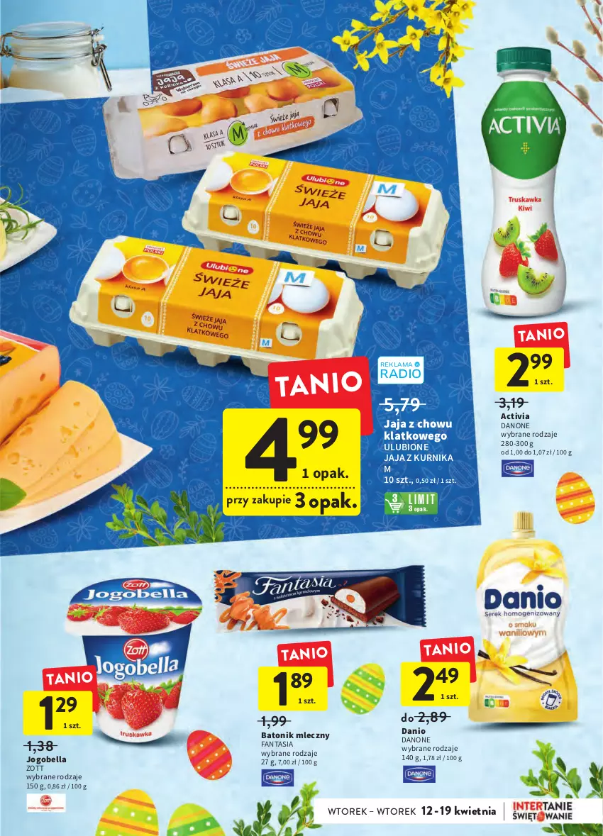Gazetka promocyjna Intermarche - Wielkanoc - ważna 12.04 do 19.04.2022 - strona 33 - produkty: Activia, Baton, Bell, Bella, Danio, Danone, Fa, Fanta, Jaja, Jogobella, Tonik, Zott