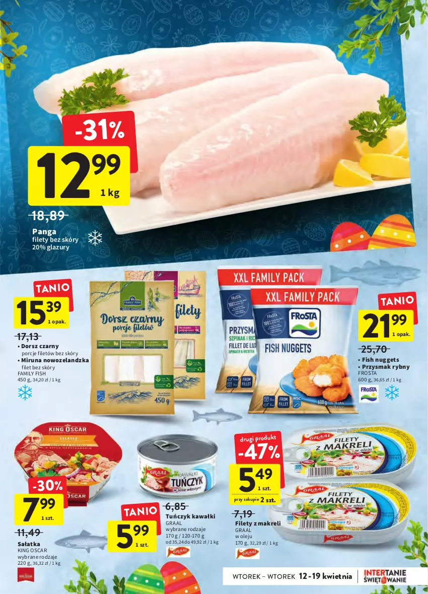 Gazetka promocyjna Intermarche - Wielkanoc - ważna 12.04 do 19.04.2022 - strona 35 - produkty: Dorsz, Fa, Frosta, Gra, Graal, Kawa, Lazur, Miruna, Olej, Panga, Por, Sałat, Sałatka, Tuńczyk