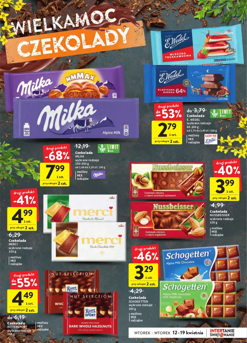 Gazetka promocyjna Intermarche - Wielkanoc - ważna 12.04 do 19.04.2022 - strona 41 - produkty: Czekolada, E. Wedel, Merci, Milka, Por, Schogetten, Ser, Sport