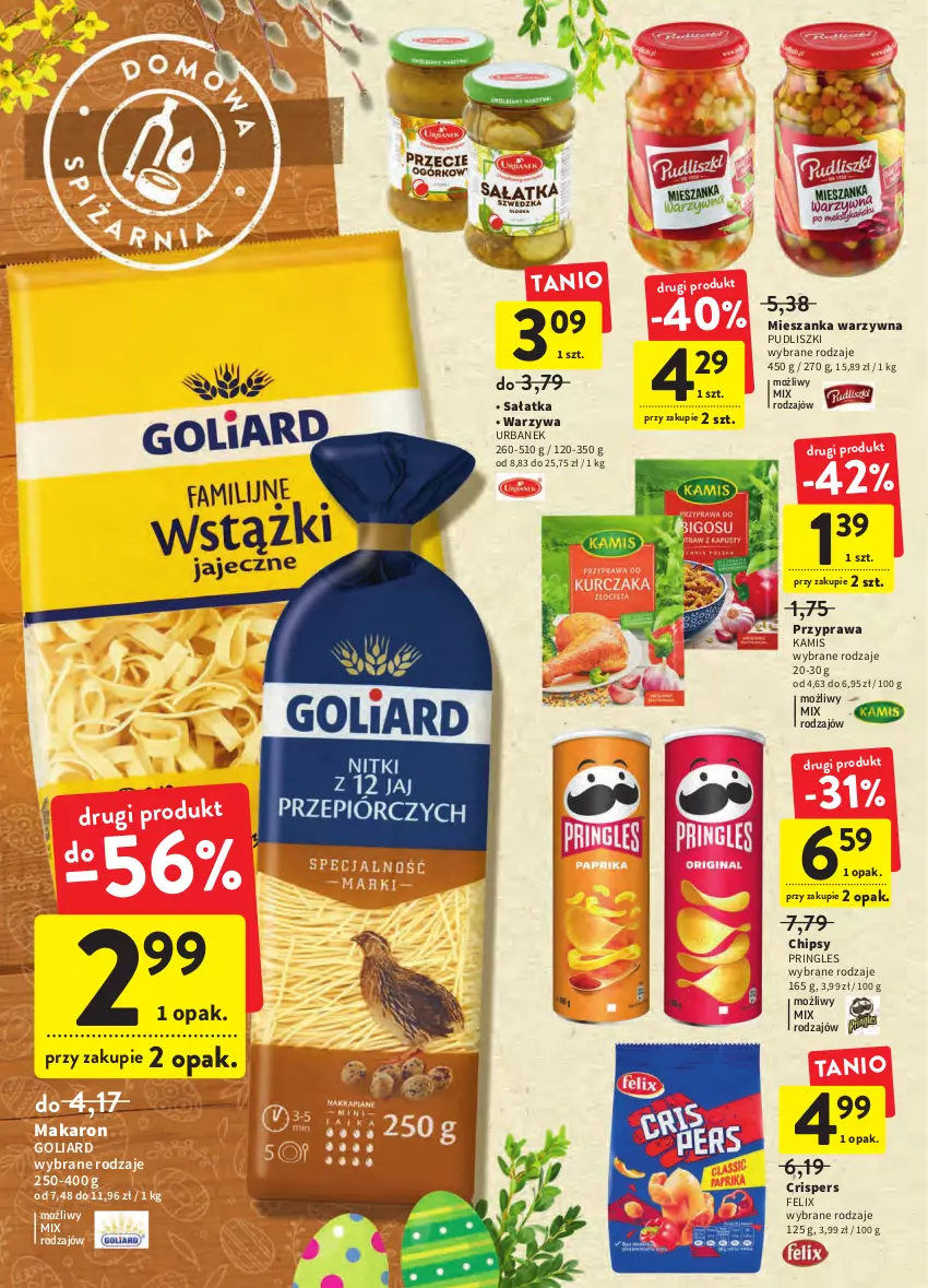 Gazetka promocyjna Intermarche - Wielkanoc - ważna 12.04 do 19.04.2022 - strona 42 - produkty: Chipsy, Felix, Goliard, Kamis, Makaron, Mieszanka warzyw, Pringles, Pudliszki, Sałat, Sałatka, Warzywa