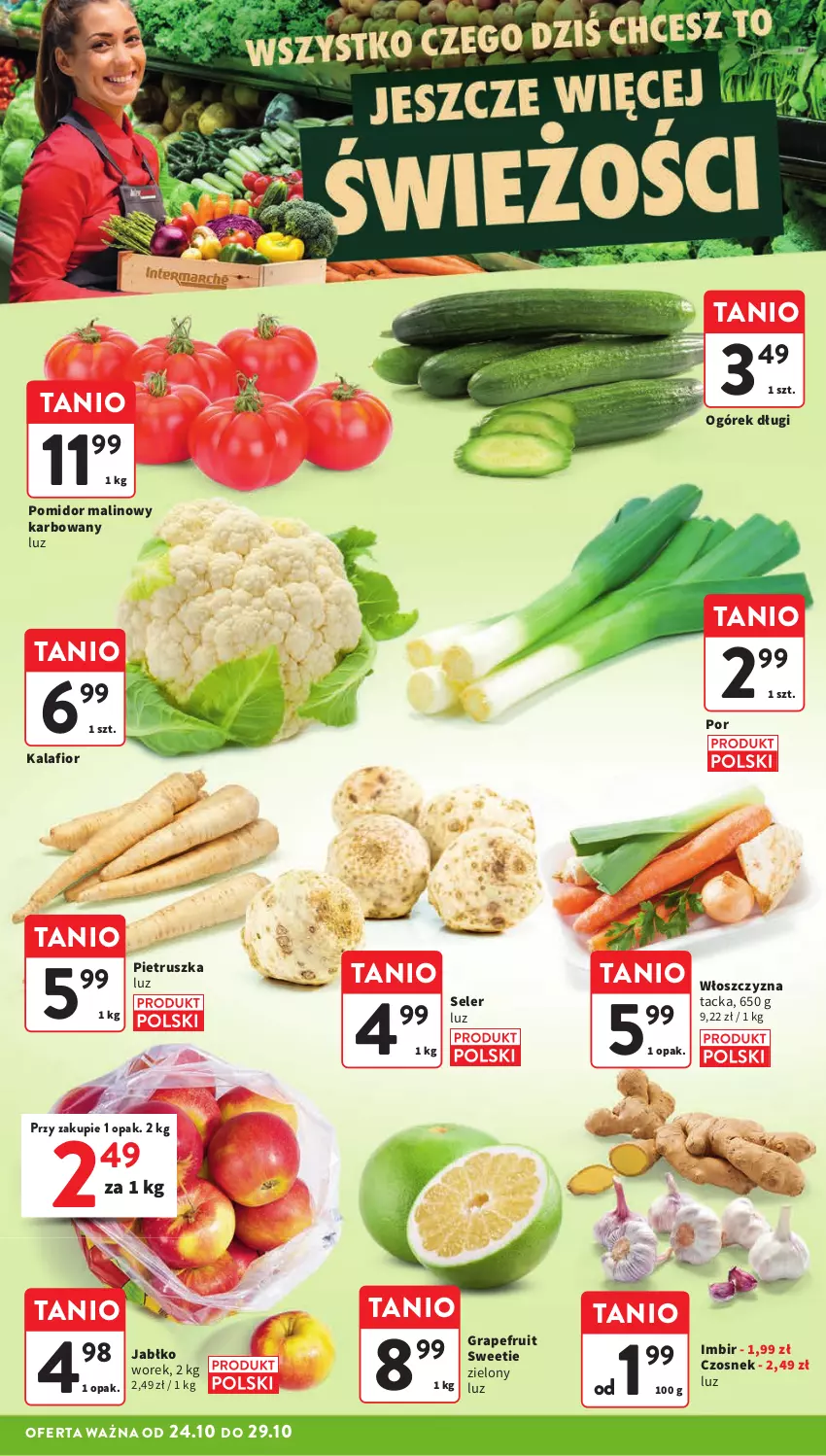 Gazetka promocyjna Intermarche - Gazetka Intermarche - ważna 24.10 do 29.10.2024 - strona 14 - produkty: Czosnek, Gra, Imbir, Kalafior, Ogórek, Pietruszka, Pomidor malinowy, Por