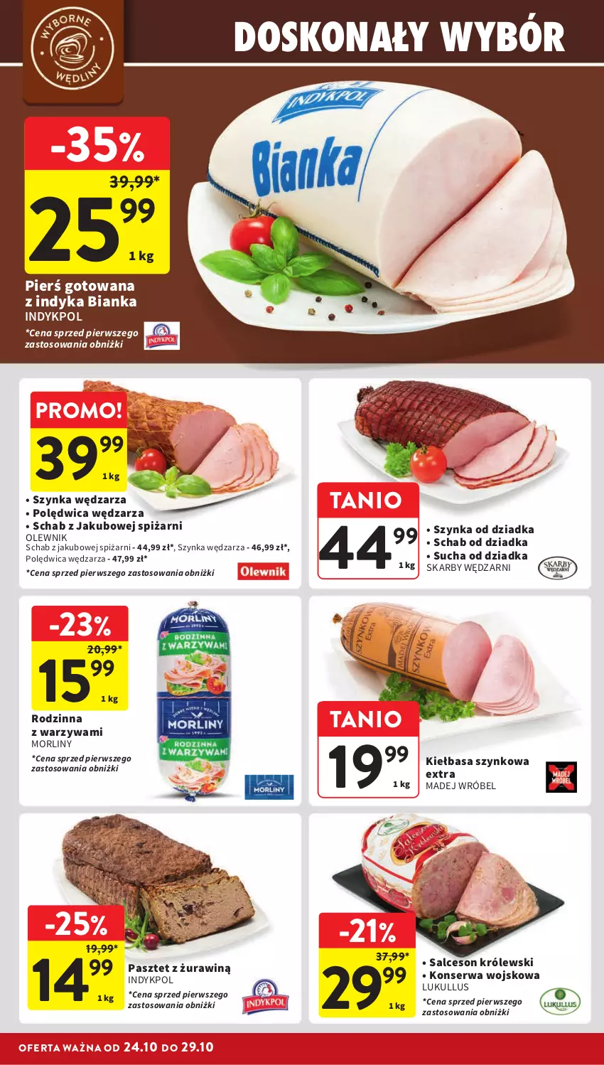 Gazetka promocyjna Intermarche - Gazetka Intermarche - ważna 24.10 do 29.10.2024 - strona 18 - produkty: Bianka, Kiełbasa, Kiełbasa szynkowa, Królewski, Madej Wróbel, Morliny, Olewnik, Pasztet, Polędwica, Salceson, Ser, Szynka, Warzywa