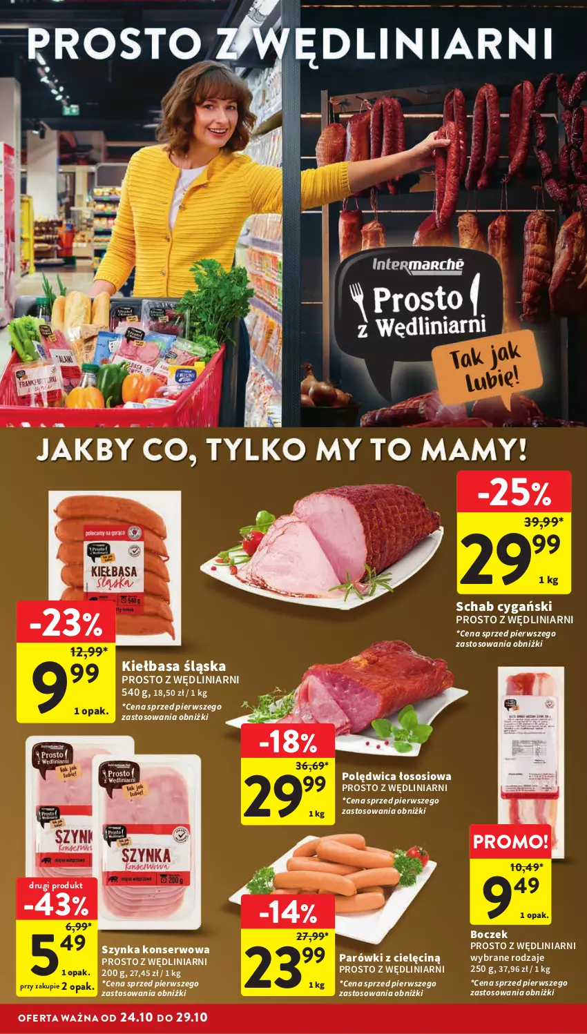 Gazetka promocyjna Intermarche - Gazetka Intermarche - ważna 24.10 do 29.10.2024 - strona 20 - produkty: Boczek, Kiełbasa, Kiełbasa śląska, Parówki, Polędwica, Ser, Sos, Szynka, Szynka konserwowa