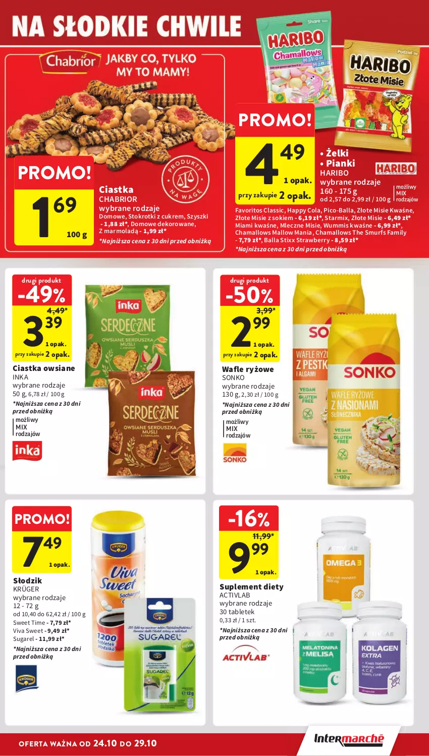 Gazetka promocyjna Intermarche - Gazetka Intermarche - ważna 24.10 do 29.10.2024 - strona 27 - produkty: Chabrior, Ciastka, Ciastka owsiane, Fa, Hama, Haribo, Inka, Mola, Pico-Balla, Ryż, Sok, Sonko, Suplement diety, Tablet, Wafle