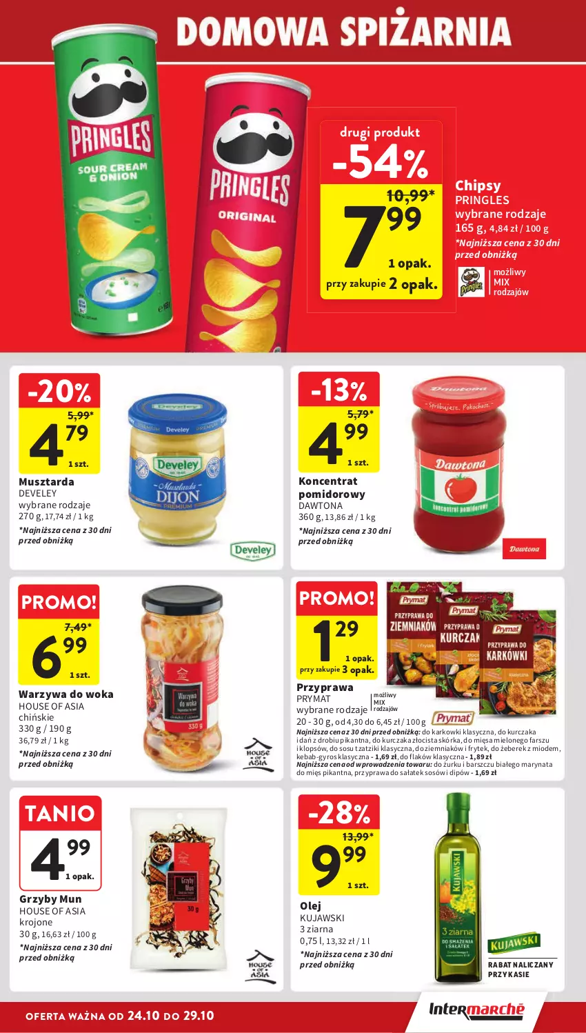 Gazetka promocyjna Intermarche - Gazetka Intermarche - ważna 24.10 do 29.10.2024 - strona 29 - produkty: Chipsy, Dawtona, Fa, Grzyby, Grzyby mun, Gyros, House of Asia, Kebab, Koncentrat pomidorowy, Kujawski, Kurczak, Mus, Musztarda, Olej, Pringles, Prymat, Sałat, Sos, Warzywa, Warzywa do woka