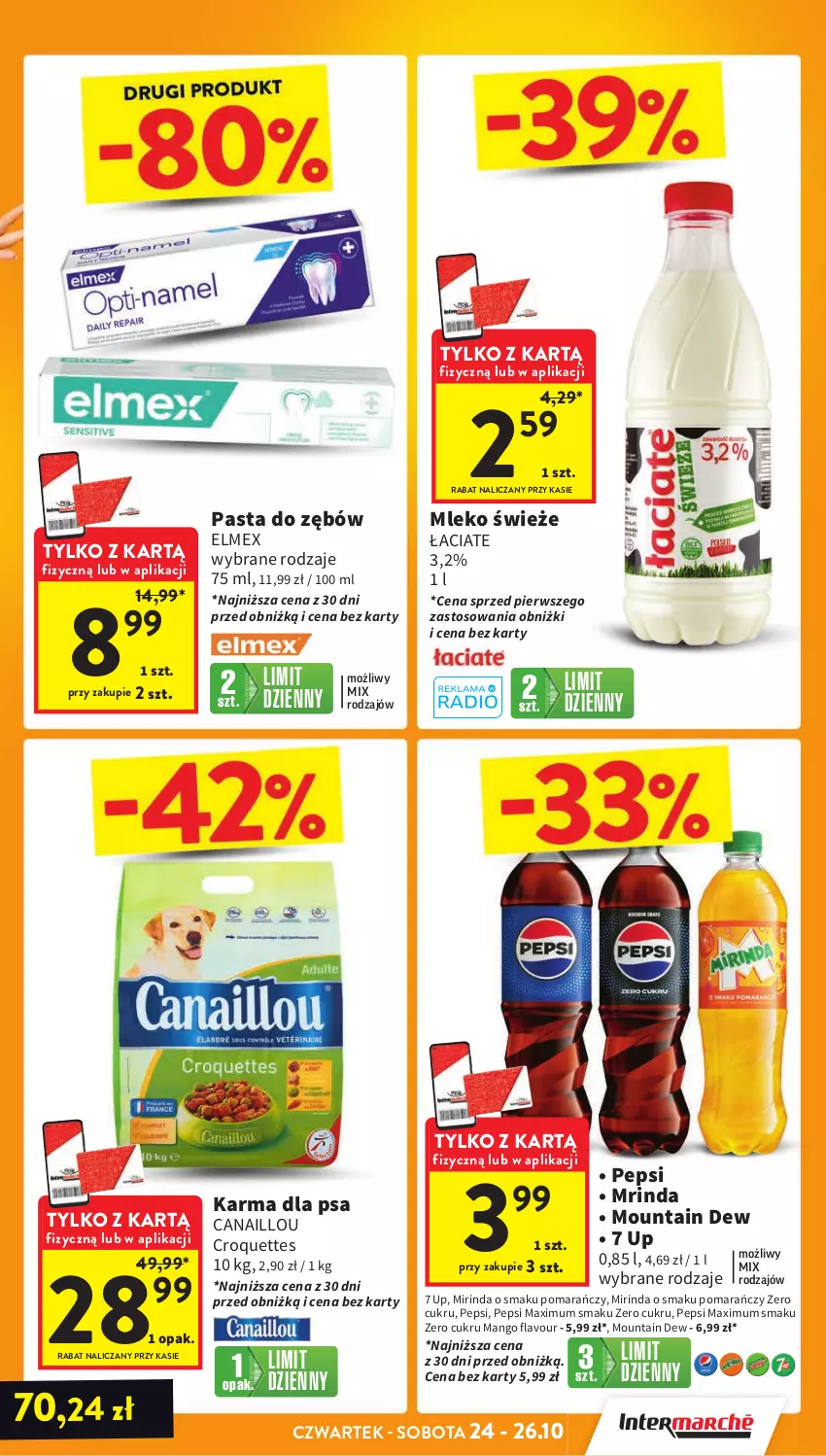 Gazetka promocyjna Intermarche - Gazetka Intermarche - ważna 24.10 do 29.10.2024 - strona 3 - produkty: Canaillou, Elmex, Mango, Mirinda, Mleko, Pasta do zębów, Pepsi, Pepsi max