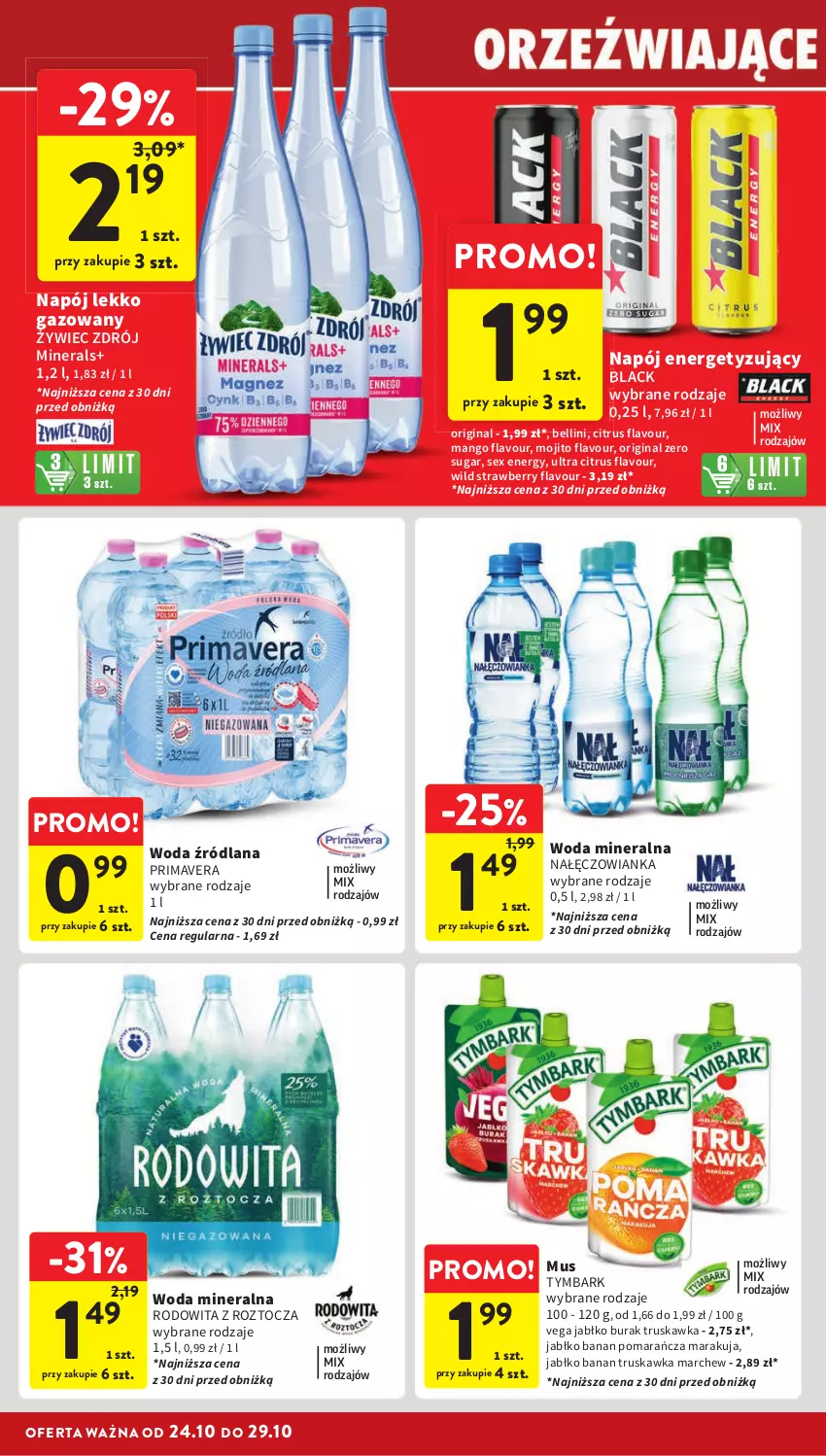 Gazetka promocyjna Intermarche - Gazetka Intermarche - ważna 24.10 do 29.10.2024 - strona 30 - produkty: Bell, Gin, Lack, LANA, Mango, Mus, Nałęczowianka, Napój, Prima, Primavera, Tymbark, Woda, Woda mineralna