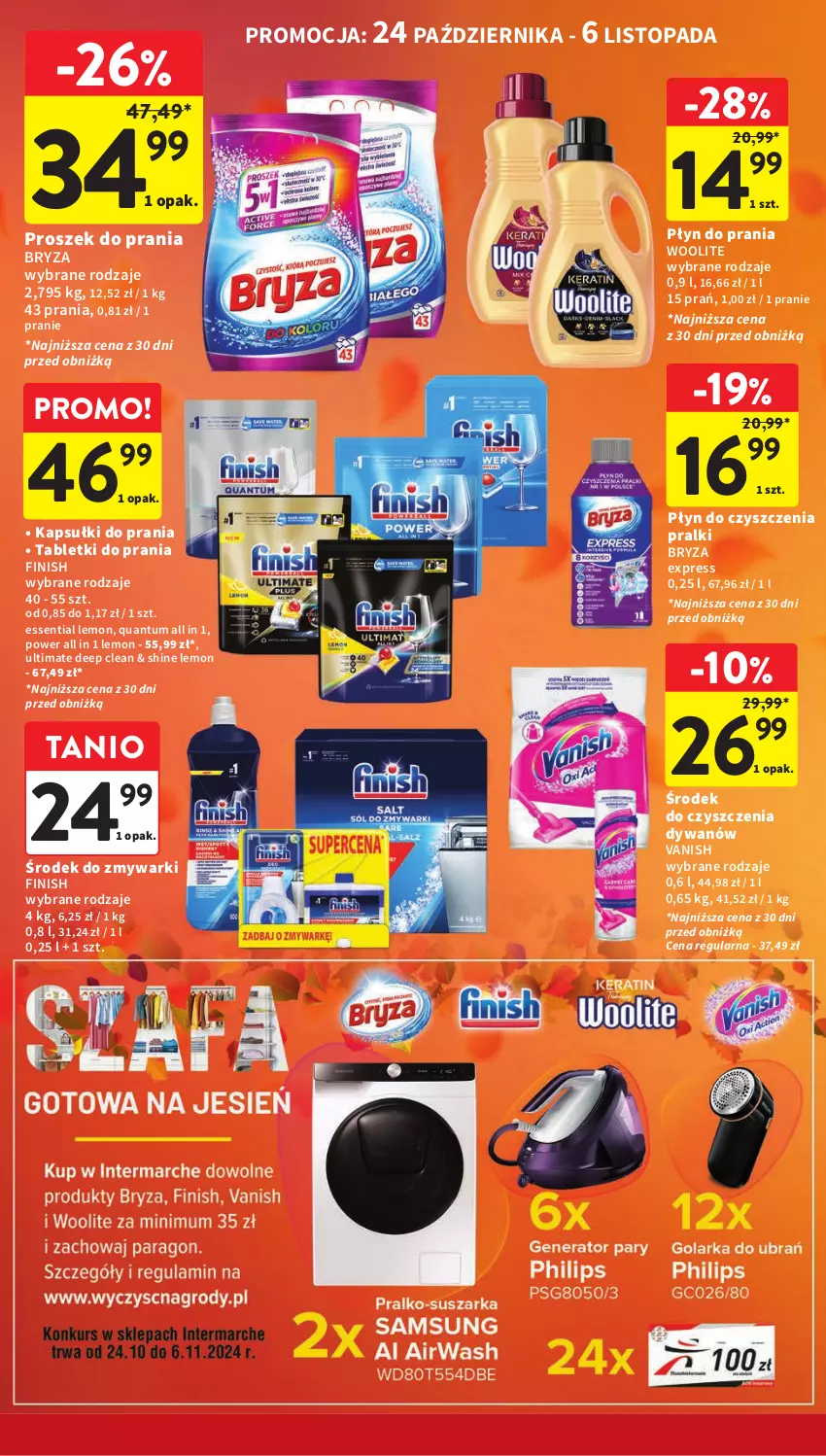 Gazetka promocyjna Intermarche - Gazetka Intermarche - ważna 24.10 do 29.10.2024 - strona 36 - produkty: Bryza, Dywan, Finish, Kapsułki do prania, Płyn do prania, Pralki, Proszek do prania, Tablet, Top, Vanish, Woolite, Zmywarki