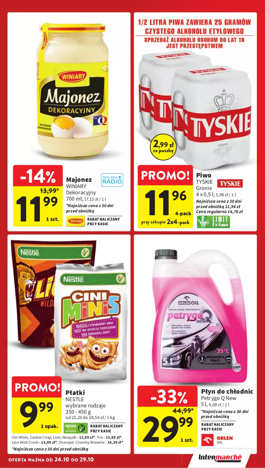 Gazetka promocyjna Intermarche - Gazetka Intermarche - ważna 24.10 do 29.10.2024 - strona 5 - produkty: Brownie, Cini Minis, Lion, Majonez, Nesquik, Piwo, Płyn do chłodnic, Tyskie, Winiary