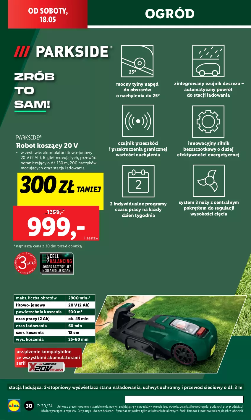 Gazetka promocyjna Lidl - GAZETKA - ważna 13.05 do 18.05.2024 - strona 36 - produkty: Akumulator, Gra, Haczyk, Kosz, Noż, Ogród, Parkside, Przewód, Robot, Ser, Sok, Top