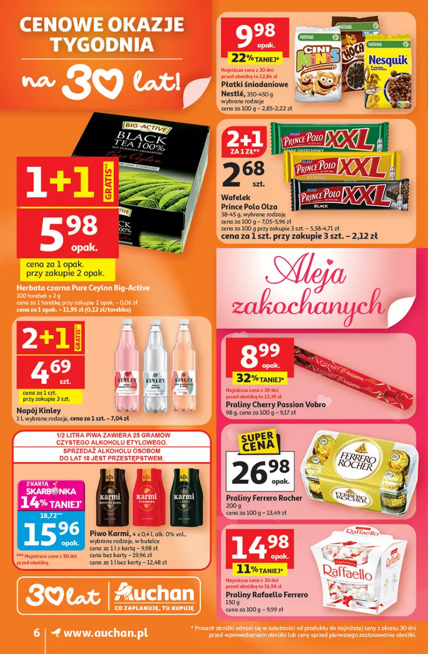 Gazetka promocyjna Auchan - Gazetka 30 Lat Supermarket Auchan - ważna 05.02 do 11.02.2026 - strona 6 - produkty: Danio, Fa, Ferrero, Ferrero Rocher, Karmi, Napój, Piwo, Praliny, Prince Polo, Wafelek
