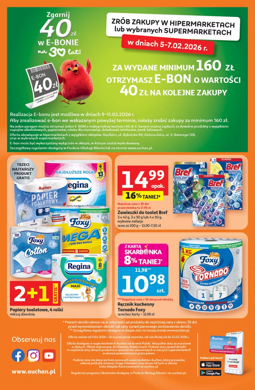 Gazetka promocyjna Auchan - Gazetka 30 Lat Supermarket Auchan - ważna 05.02 do 11.02.2026 - strona 8 - produkty: Bref, Foxy, Gra, Papier, Ręcznik, Ręcznik kuchenny, Rolki, Zawieszki