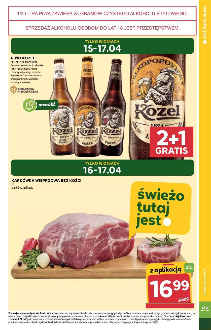 Gazetka promocyjna Stokrotka - Supermarket - ważna 11.04 do 17.04.2024 - strona 5 - produkty: Gra, Karkówka wieprzowa, Kozel, Mięso, Owoce, Piwa, Piwo, Por, Warzywa