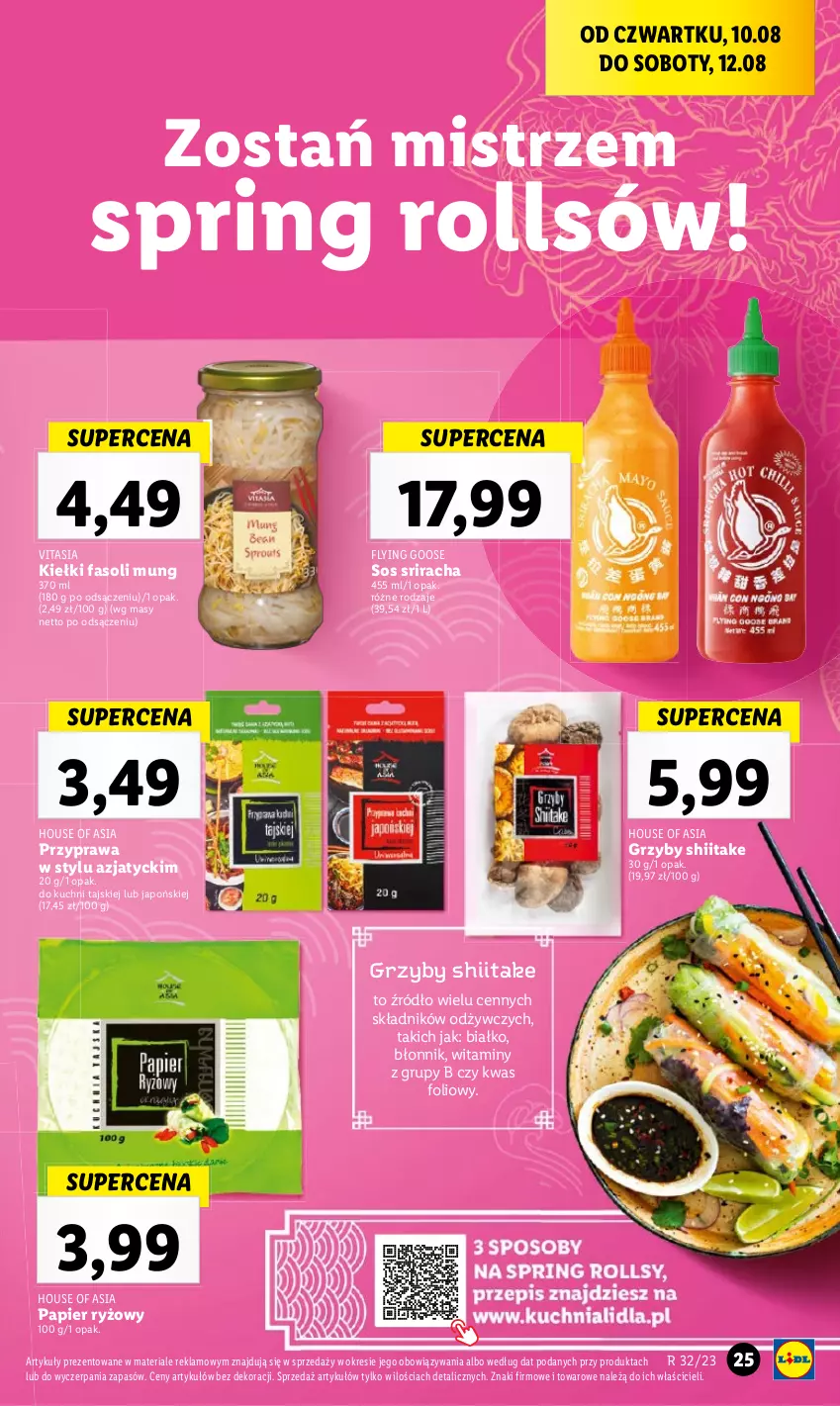 Gazetka promocyjna Lidl - GAZETKA - ważna 10.08 do 12.08.2023 - strona 45 - produkty: Fa, Fasoli mung, Grzyby, Grzyby shiitake, House of Asia, Kiełki, Papier, Papier ryżowy, Ryż, Sos