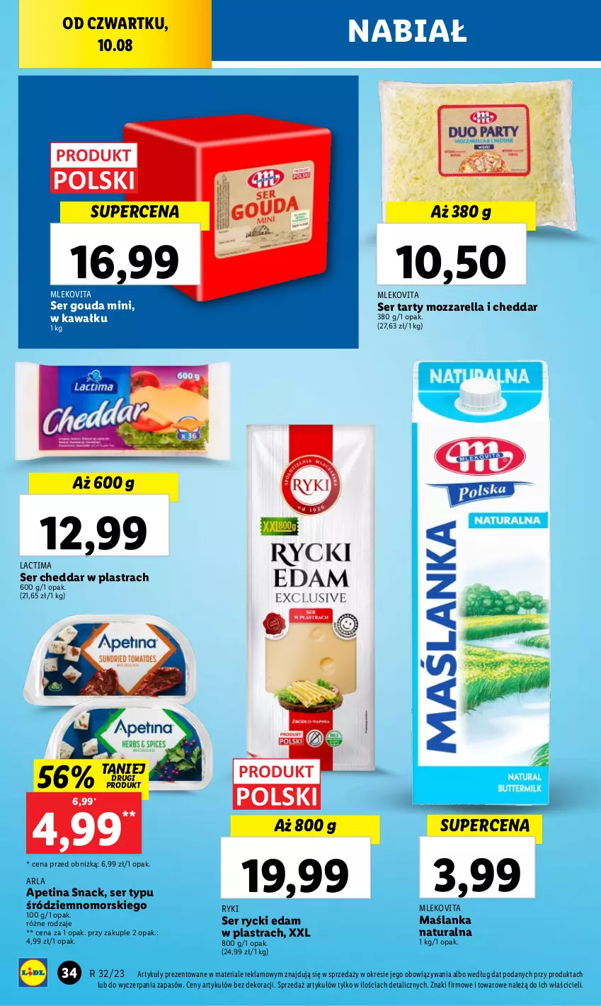 Gazetka promocyjna Lidl - GAZETKA - ważna 10.08 do 12.08.2023 - strona 54 - produkty: Cheddar, Edam, Gouda, Kawa, Maślanka, Mleko, Mlekovita, Mozzarella, Rycki Edam, Ser