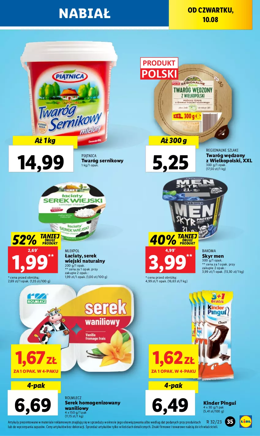 Gazetka promocyjna Lidl - GAZETKA - ważna 10.08 do 12.08.2023 - strona 55 - produkty: Bakoma, Kinder, Piątnica, Rolmlecz, Ser, Serek, Serek homogenizowany, Serek wiejski, Twaróg