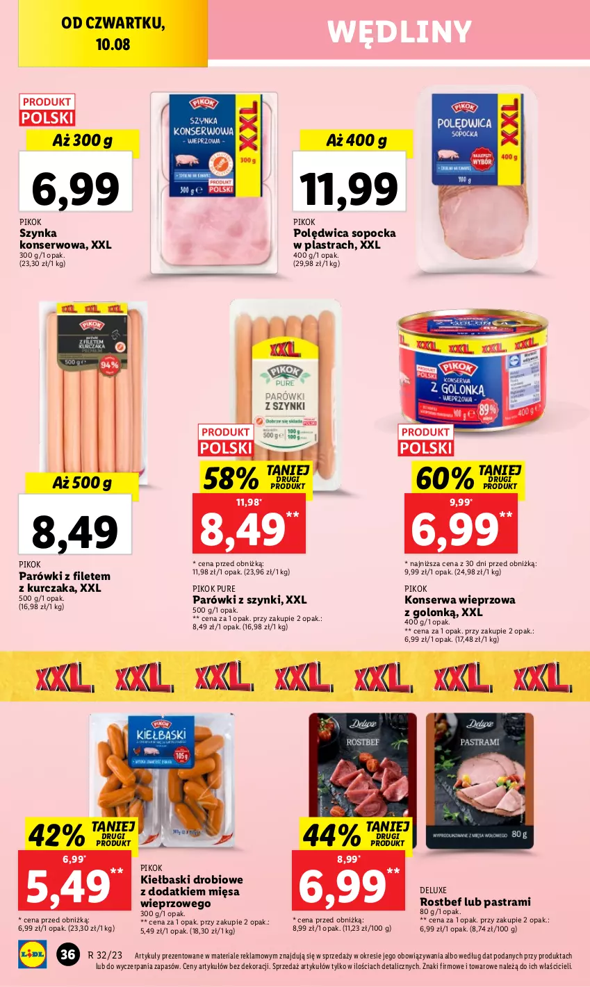 Gazetka promocyjna Lidl - GAZETKA - ważna 10.08 do 12.08.2023 - strona 56 - produkty: Kurczak, Parówki, Parówki z szynki, PIKOK, Polędwica, Pur, Rostbef, Ser, Szynka, Szynka konserwowa