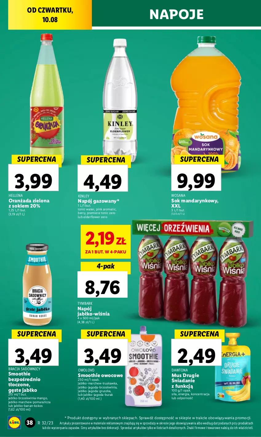 Gazetka promocyjna Lidl - GAZETKA - ważna 10.08 do 12.08.2023 - strona 58 - produkty: Dawtona, Hellena, Kokos, Mango, Mus, Napój, Napój gazowany, Napoje, Oranżada, Por, Premiere, Smoothie, Sok, Tymbark, Wosana