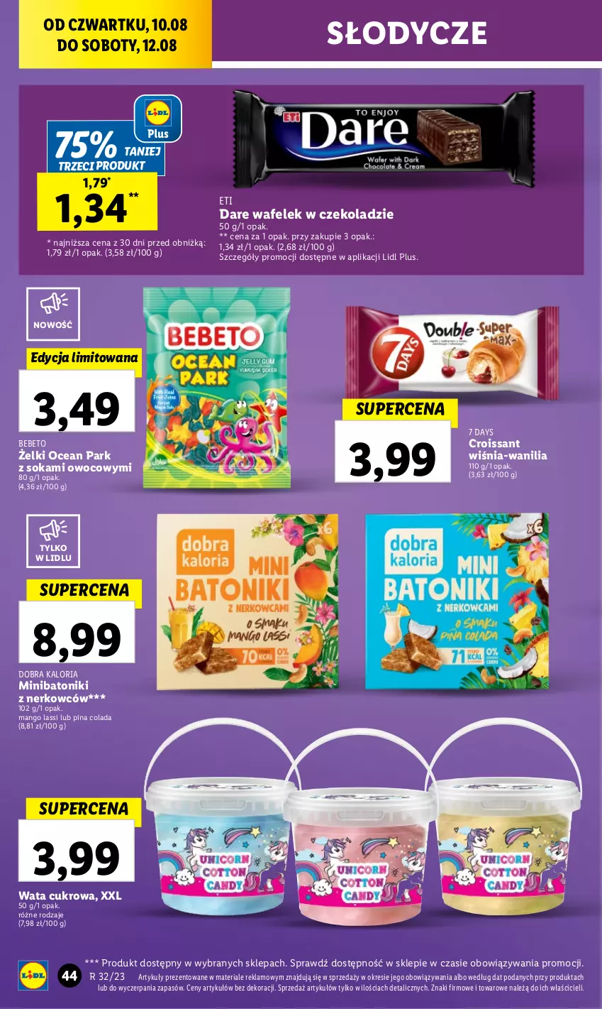 Gazetka promocyjna Lidl - GAZETKA - ważna 10.08 do 12.08.2023 - strona 64 - produkty: 7 Days, Baton, Croissant, Mango, Sok, Tonik, Wafelek, Wata cukrowa