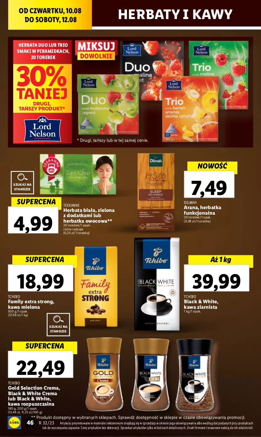 Gazetka promocyjna Lidl - GAZETKA - ważna 10.08 do 12.08.2023 - strona 66 - produkty: Dilmah, Fa, Herbata, Kawa, Kawa mielona, Kawa rozpuszczalna, Kawa ziarnista, Lack, Tchibo, Tchibo Family, Teekanne, Torebka