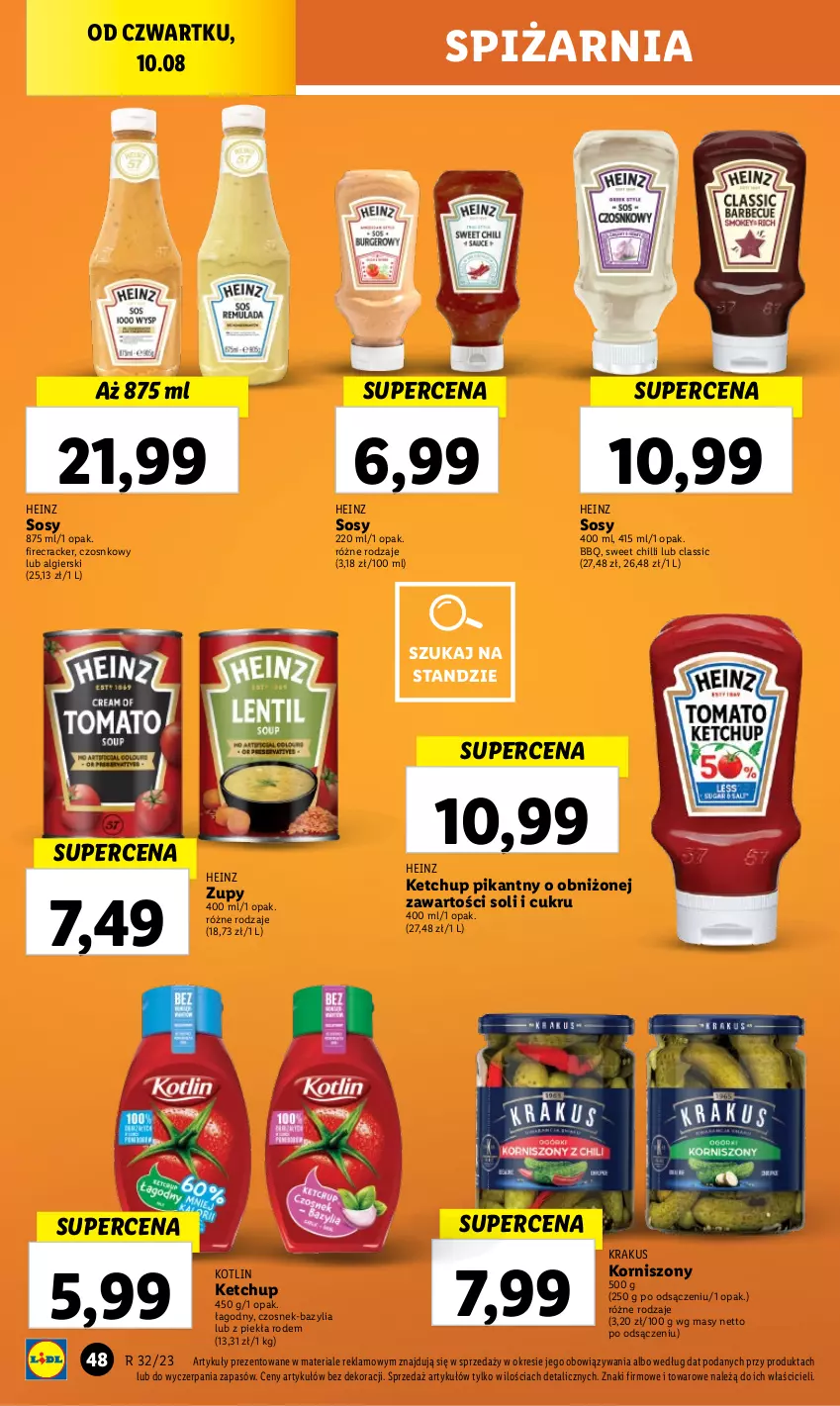 Gazetka promocyjna Lidl - GAZETKA - ważna 10.08 do 12.08.2023 - strona 68 - produkty: Bazyl, Bazylia, Czosnek, Heinz, Ketchup, Korniszony, Kotlin, Krakus, LG, Sos