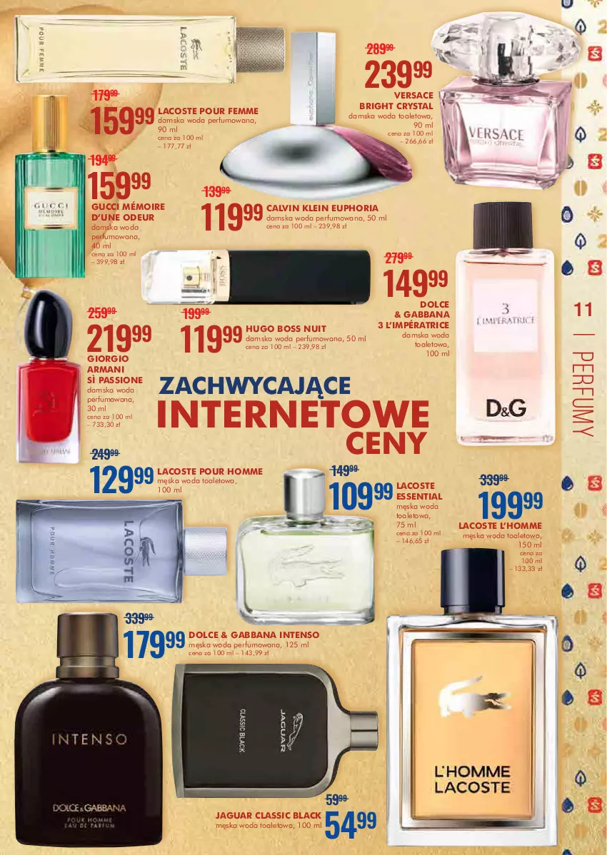 Gazetka promocyjna Super Pharm - Gazetka - ważna 11.05 do 19.05.2021 - strona 11 - produkty: Calvin Klein, Giorgio Armani, Gucci, Hugo Boss, Jaguar, Lack, Lacoste, Perfum, Versace, Woda, Woda perfumowana, Woda toaletowa