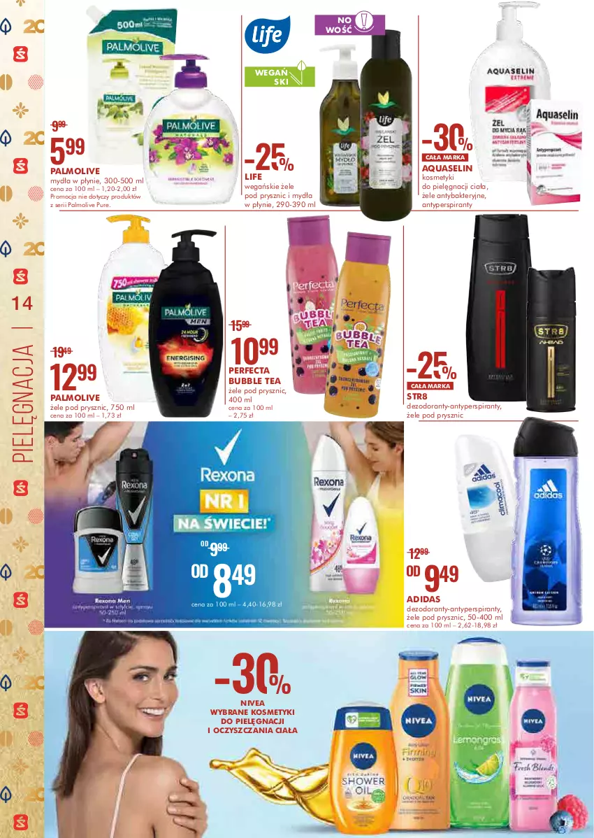 Gazetka promocyjna Super Pharm - Gazetka - ważna 11.05 do 19.05.2021 - strona 14 - produkty: Adidas, Antyperspirant, Aquaselin, Dezodorant, Kosmetyki do pielęgnacji, Nivea, Palmolive, Perfecta, Pur, Ser, Str8