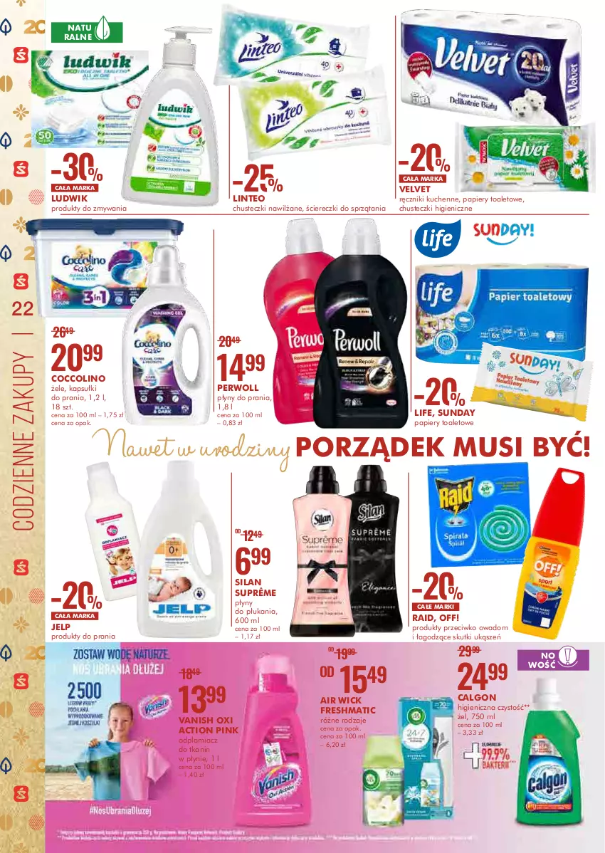 Gazetka promocyjna Super Pharm - Gazetka - ważna 11.05 do 19.05.2021 - strona 22 - produkty: Air Wick, Calgon, Chusteczki, Coccolino, Kapsułki do prania, LG, Ludwik, Mus, Odplamiacz, Papier, Perwoll, Por, Ręcznik, Silan, Vanish, Velvet