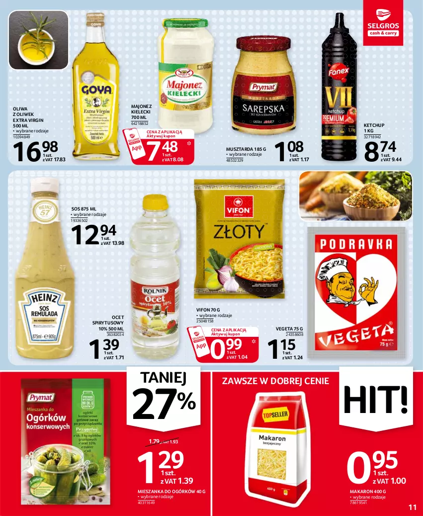 Gazetka promocyjna Selgros - Oferta spożywcza - ważna 08.07 do 21.07.2021 - strona 11 - produkty: Gin, Ketchup, Majonez, Makaron, Mus, Musztarda, Ocet, Oliwa z oliwek, Sos, Vegeta