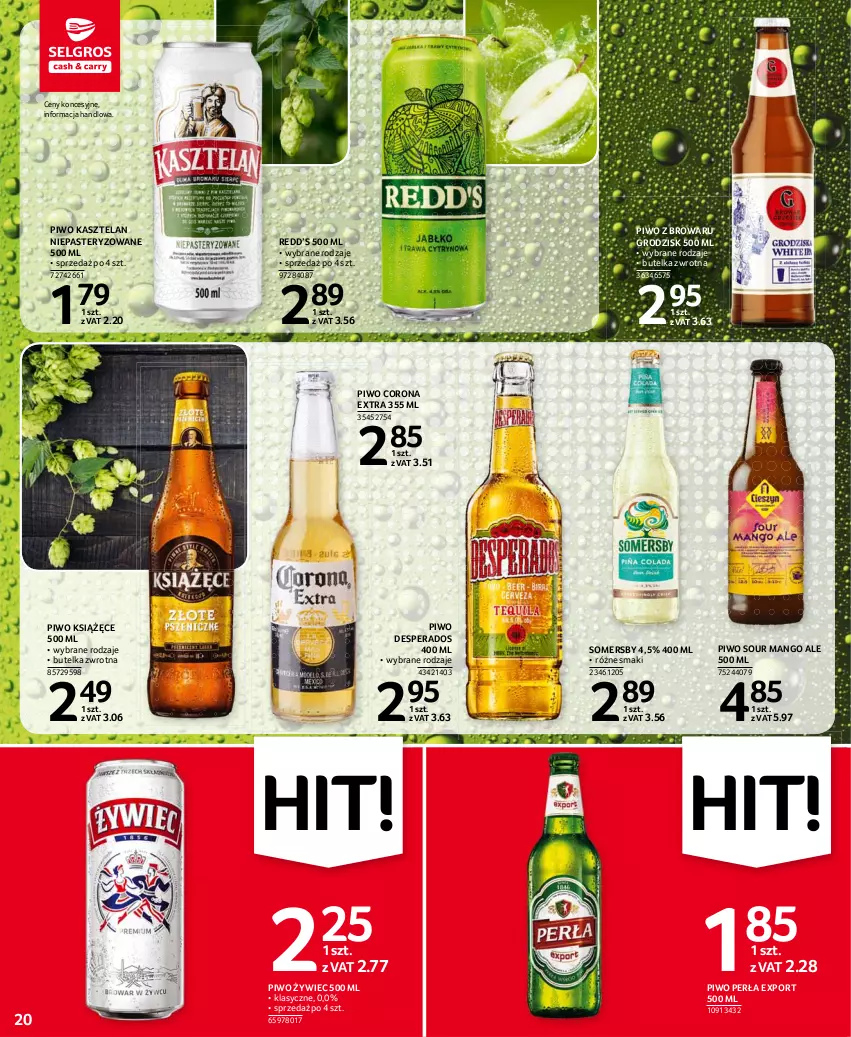 Gazetka promocyjna Selgros - Oferta spożywcza - ważna 08.07 do 21.07.2021 - strona 20 - produkty: Corona Extra, Desperados, Kasztelan, Książęce, Mango, Perła, Piwo, Por, Somersby