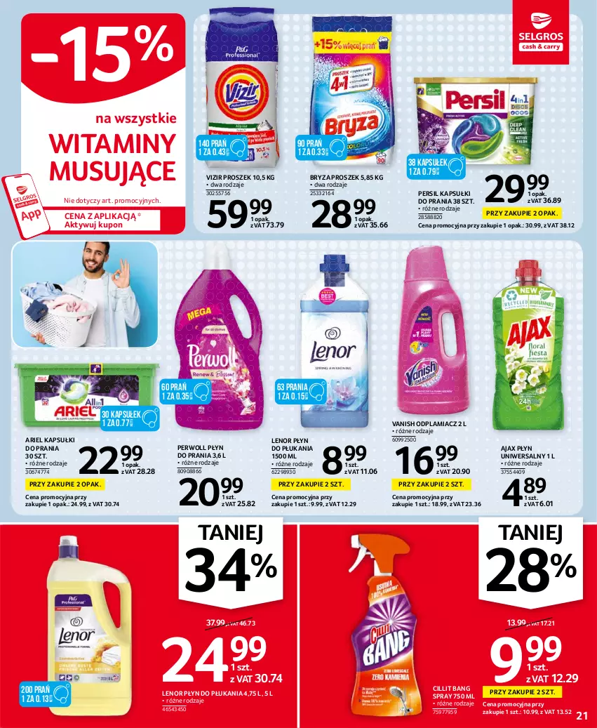 Gazetka promocyjna Selgros - Oferta spożywcza - ważna 08.07 do 21.07.2021 - strona 21 - produkty: Ajax, Ariel, Bryza, Cillit Bang, Kapsułki do prania, Lenor, Mus, Odplamiacz, Persil, Perwoll, Płyn do płukania, Płyn do prania, Vanish, Vizir