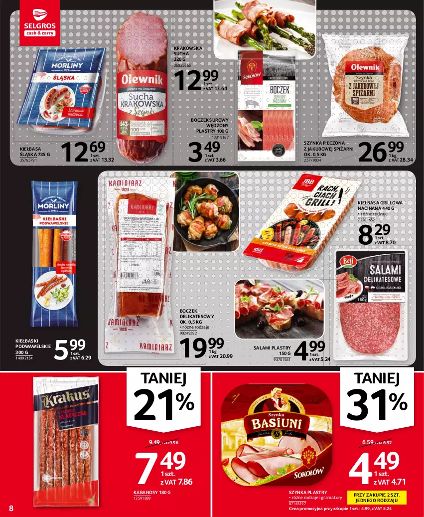 Gazetka promocyjna Selgros - Oferta spożywcza - ważna 08.07 do 21.07.2021 - strona 8 - produkty: Boczek, Gra, Grill, Kabanos, Kiełbasa, Kiełbasa śląska, Piec, Rama, Salami, Szynka, Wawel