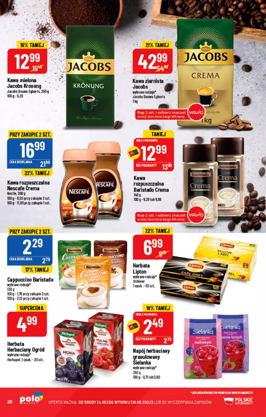 Gazetka promocyjna PoloMarket - Gazetka pomocyjna - ważna 04.05 do 10.05.2022 - strona 28 - produkty: Cappuccino, Gra, Herbapol, Herbata, Jacobs, Kawa, Kawa mielona, Kawa rozpuszczalna, Kawa ziarnista, Lipton, Napój, Ogród