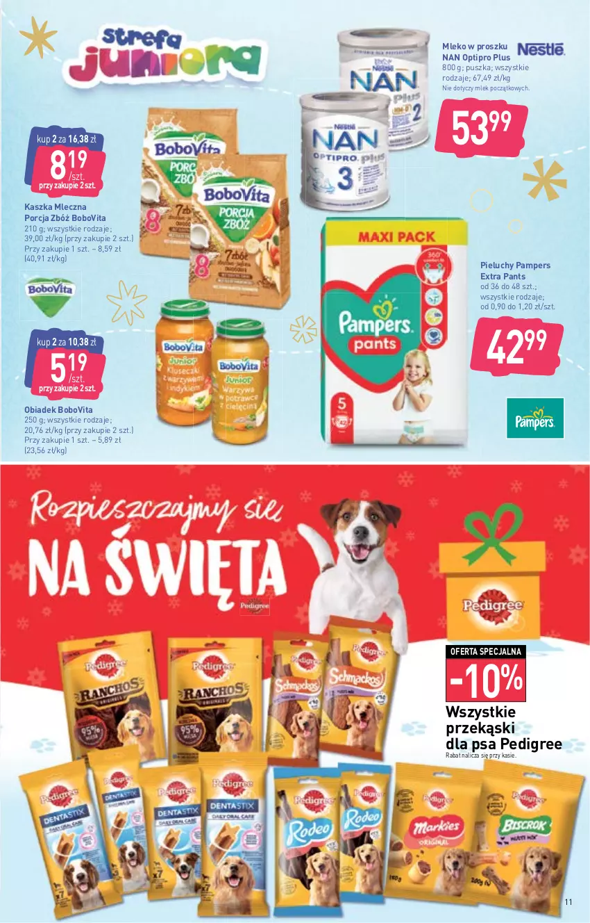 Gazetka promocyjna Stokrotka - Supermarket - ważna 22.12 do 28.12.2022 - strona 11 - produkty: BoboVita, Mleko, Mleko w proszku, NAN Optipro, Pampers, Pedigree, Pieluchy, Por, Przekąski dla psa